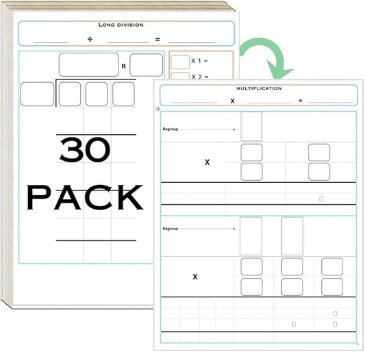 30 Pack Long Division Multiplication Whiteboard (9 x 12 inches)