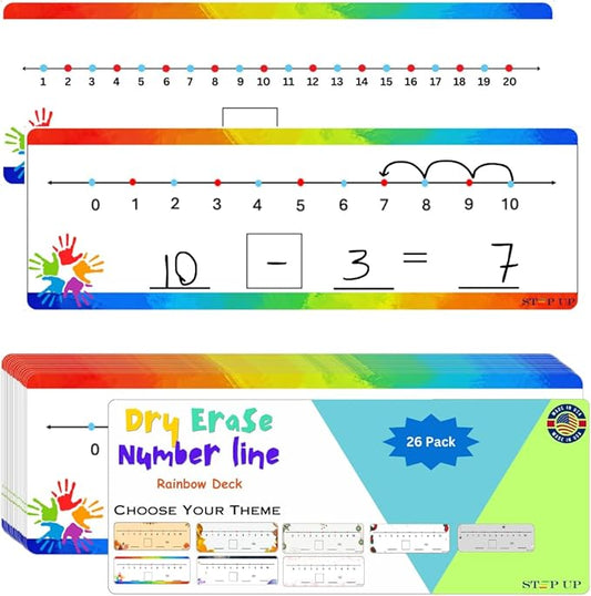 26 Packs Dry Erase Number Line Boards Cards (Rainbow Deck)